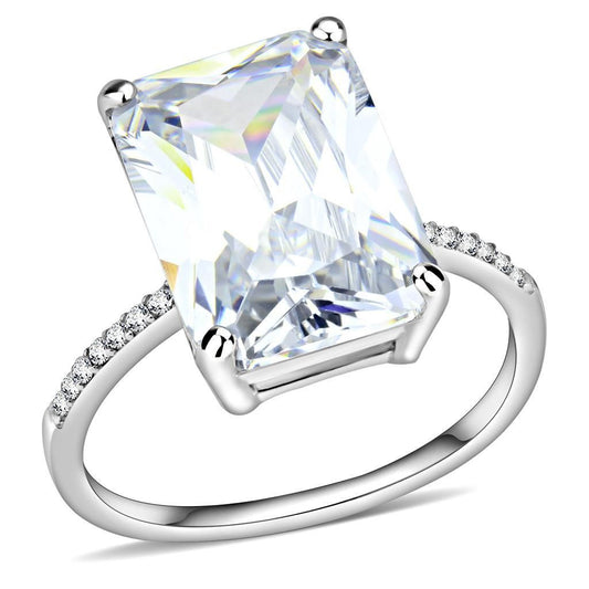 DA131 - High polished (no plating) Stainless Steel Ring with AAA Grade CZ in Clear