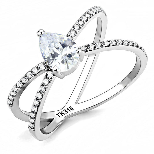 DA135 - High polished (no plating) Stainless Steel Ring with AAA Grade CZ in Clear