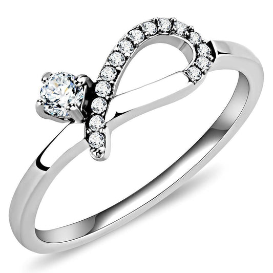 DA143 - High polished (no plating) Stainless Steel Ring with AAA Grade CZ in Clear