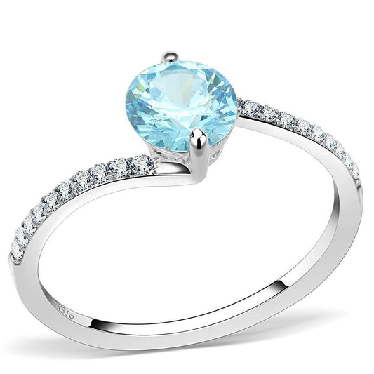 DA014 - High polished (no plating) Stainless Steel Ring with AAA Grade CZ in Sea Blue