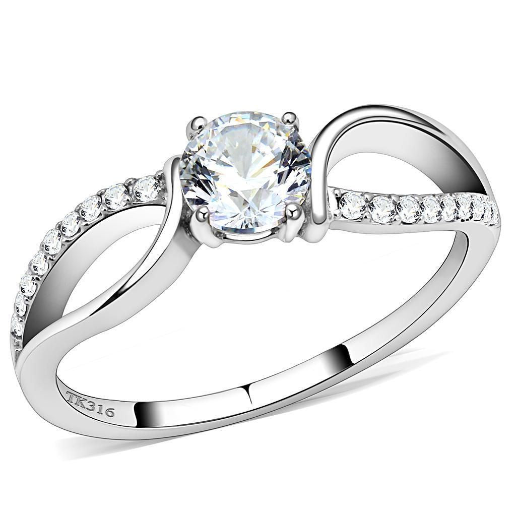 DA004 - High polished (no plating) Stainless Steel Ring with AAA Grade CZ in Clear