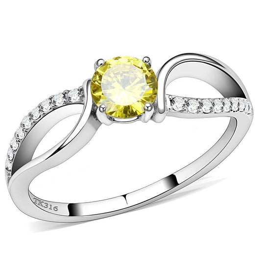 DA005 - High polished (no plating) Stainless Steel Ring with AAA Grade CZ in Topaz