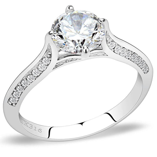 DA036 - High polished (no plating) Stainless Steel Ring with AAA Grade CZ in Clear