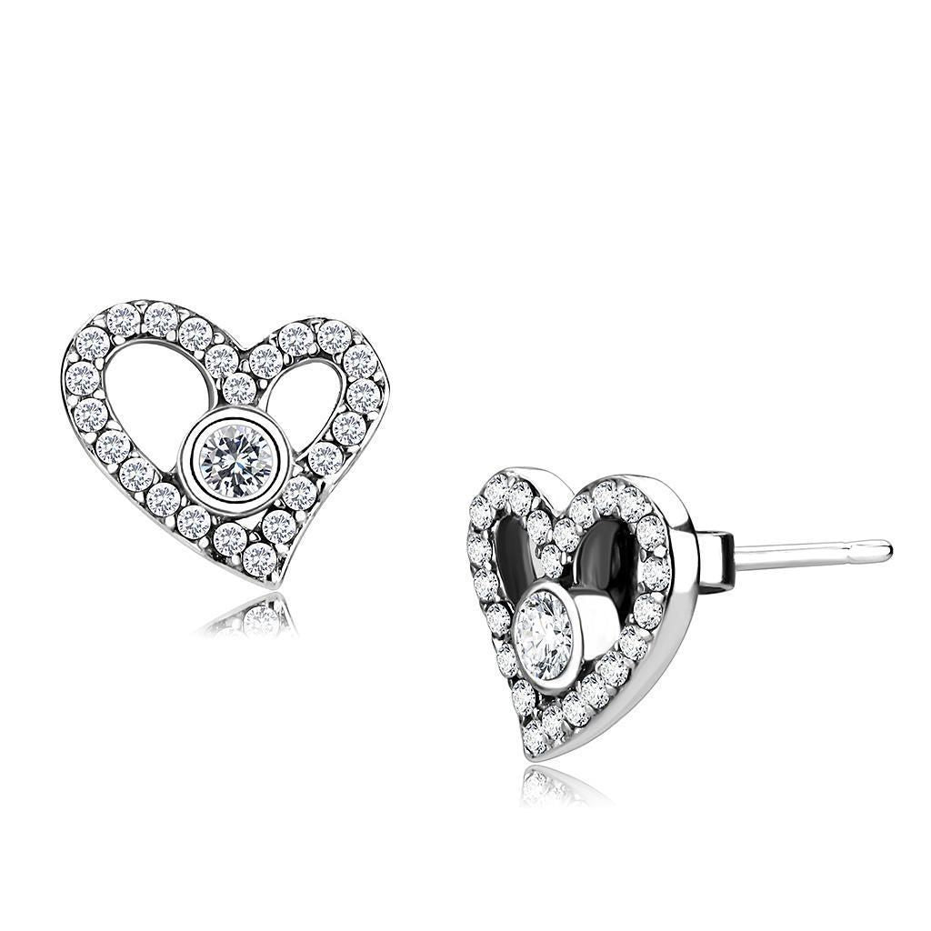 DA075 - High polished (no plating) Stainless Steel Earrings with AAA Grade CZ in Clear