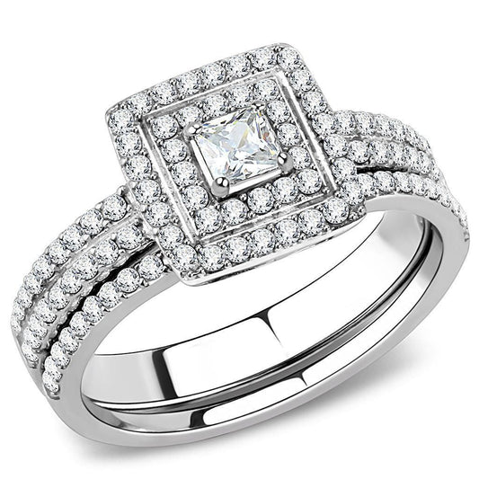 DA064 - High polished (no plating) Stainless Steel Ring with AAA Grade CZ in Clear