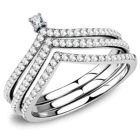 DA061 - High polished (no plating) Stainless Steel Ring with AAA Grade CZ in Clear