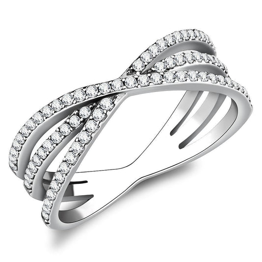 DA124 - High polished (no plating) Stainless Steel Ring with AAA Grade CZ in Clear