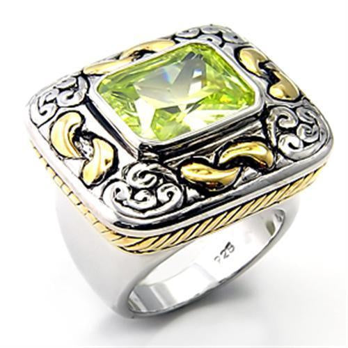 7X244 - Reverse Two-Tone 925 Sterling Silver Ring with AAA Grade CZ in Apple Green color