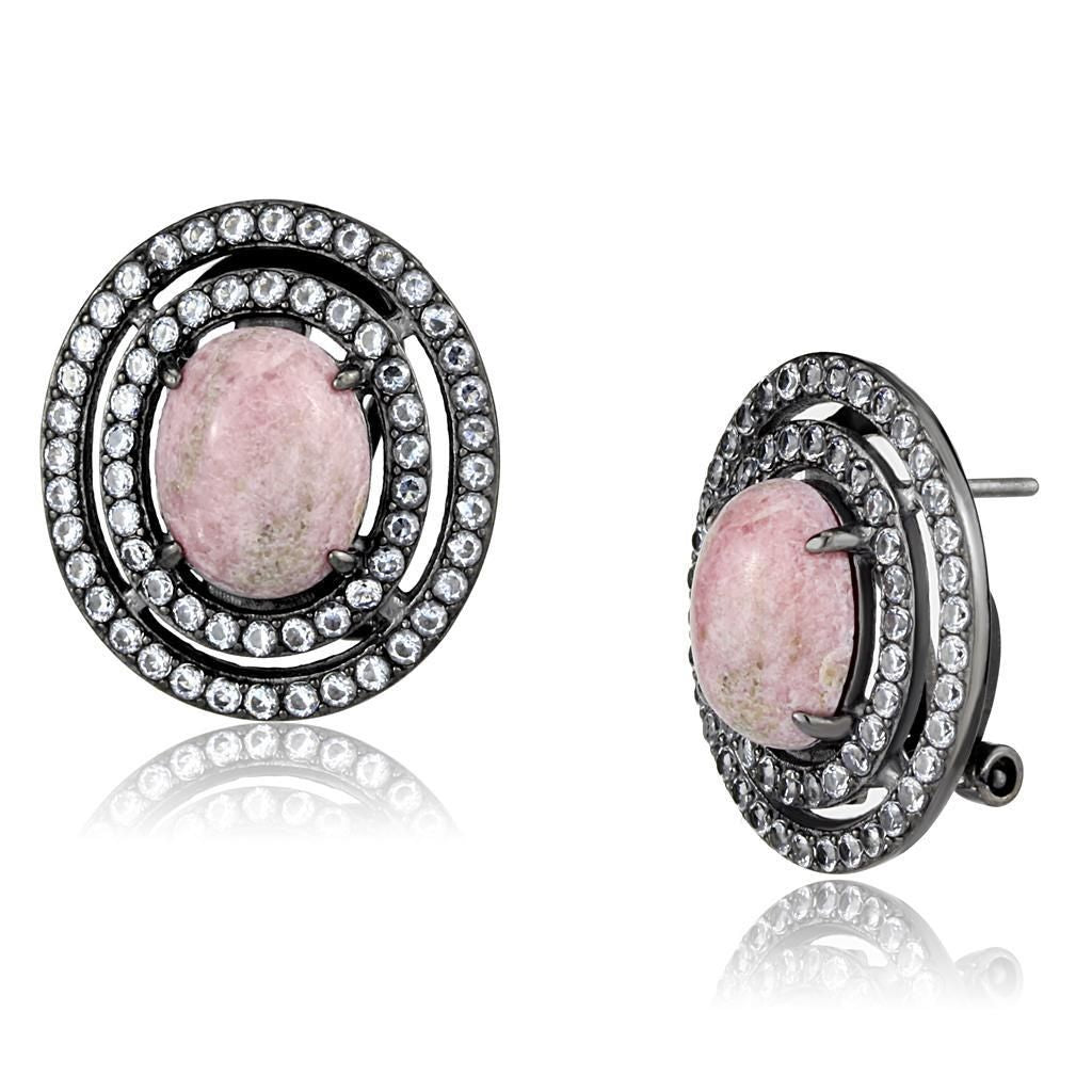 TK2822 - IP Light Black (IP Gun) Stainless Steel Earrings with Semi-Precious Coral in Light Rose