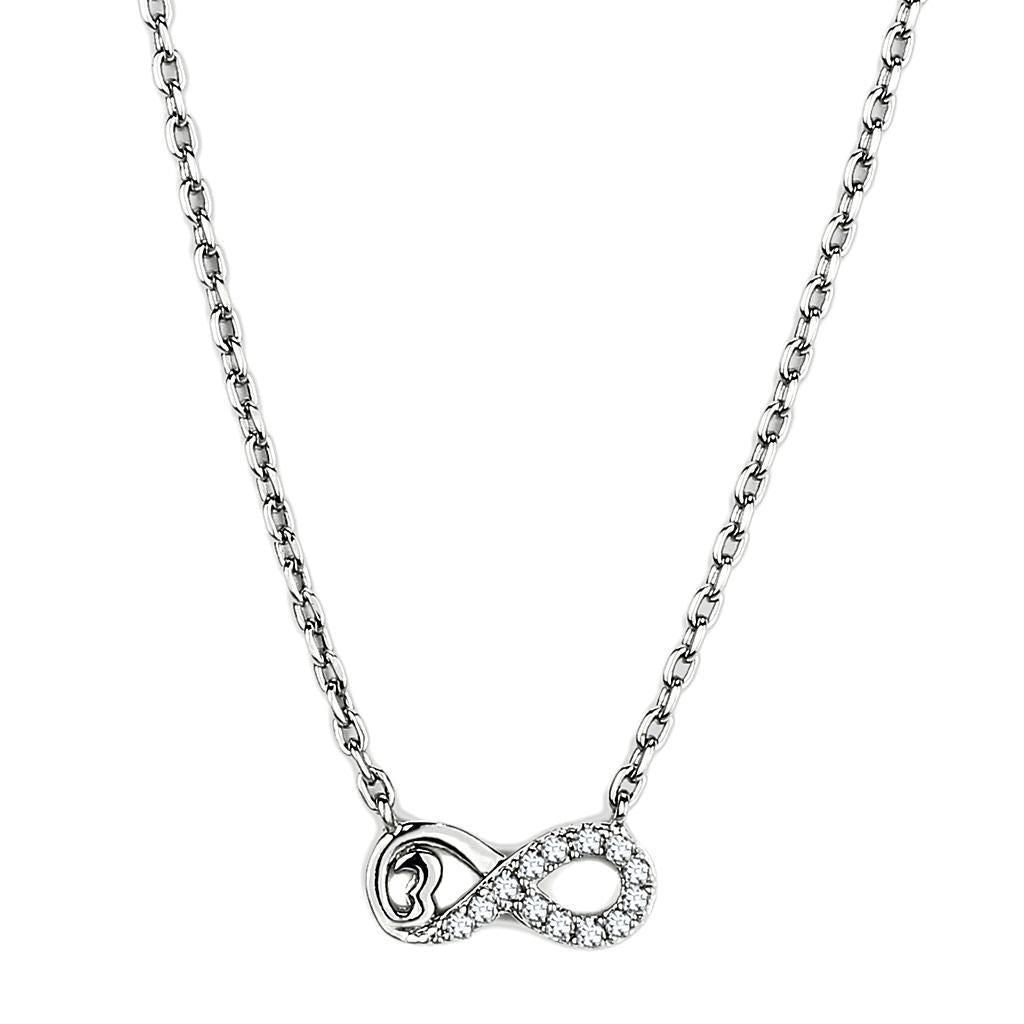 TK2885 - High polished (no plating) Stainless Steel Necklace with AAA Grade CZ in Clear