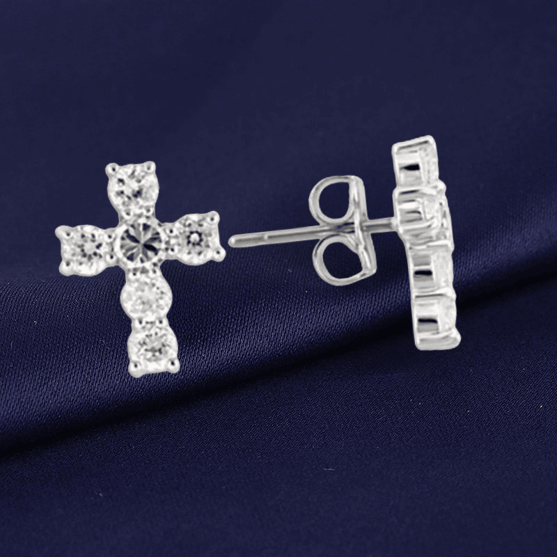 0W155 - Rhodium 925 Sterling Silver Earrings with AAA Grade CZ in Clear