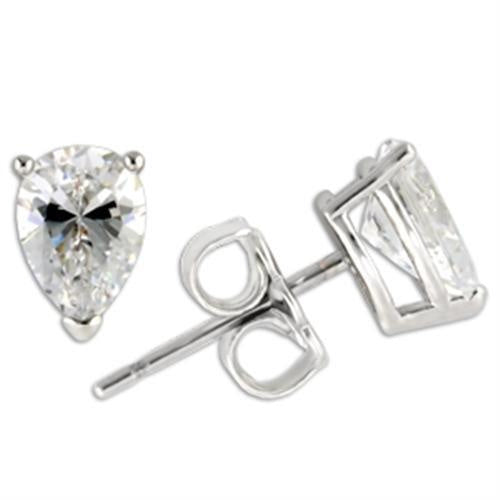 0W164 - Rhodium 925 Sterling Silver Earrings with AAA Grade CZ in Clear