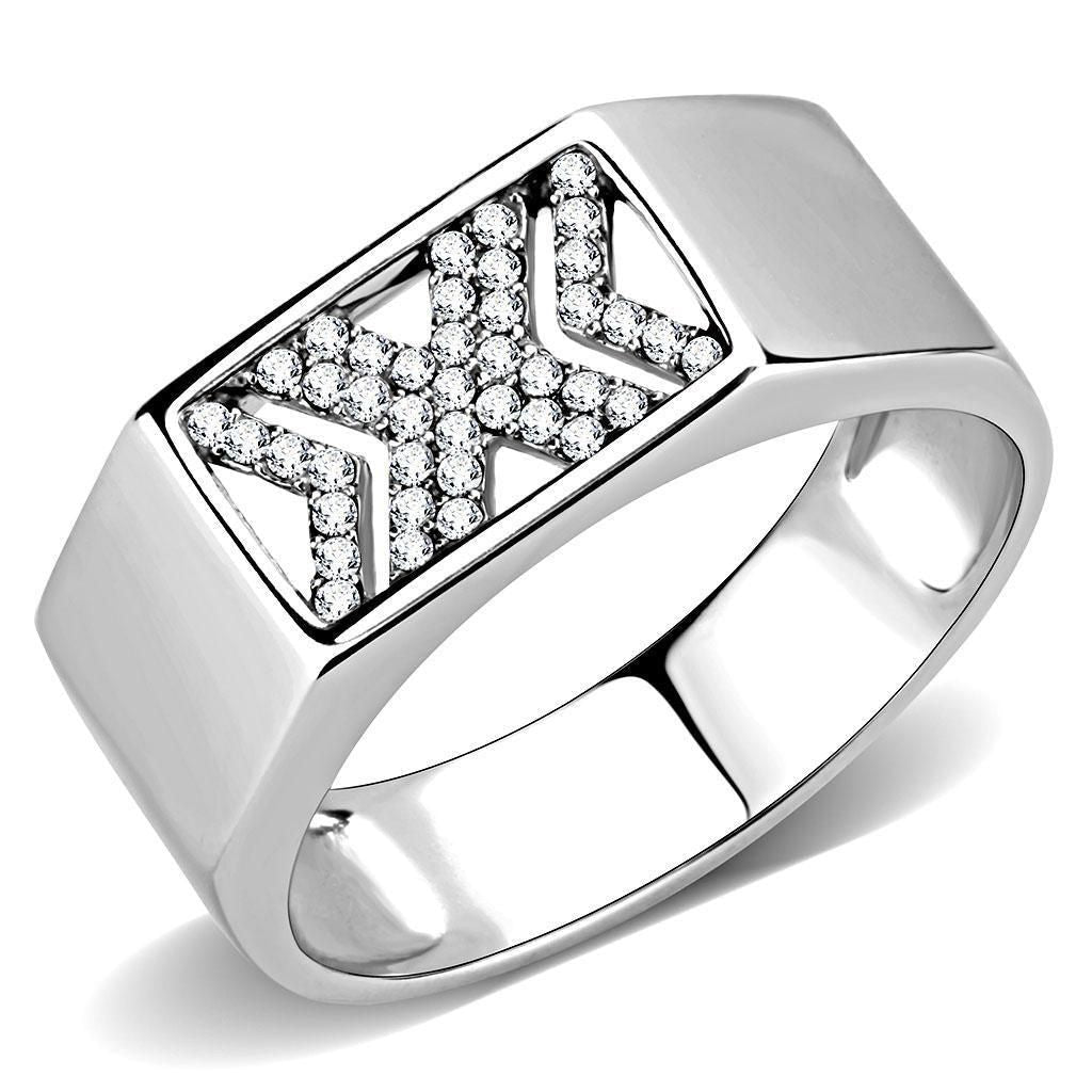 DA285 - High polished (no plating) Stainless Steel Ring with AAA Grade CZ in Clear
