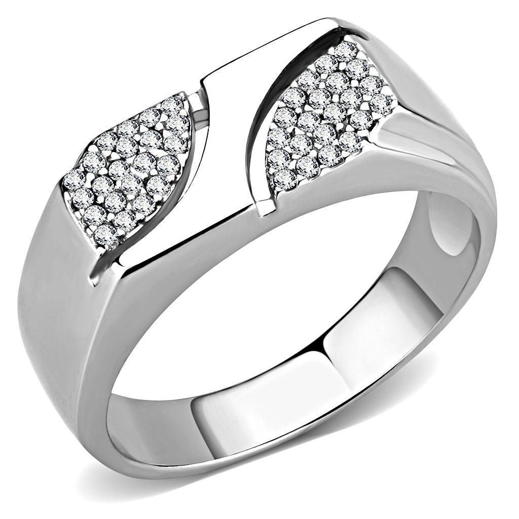 DA280 - High polished (no plating) Stainless Steel Ring with AAA Grade CZ in Clear