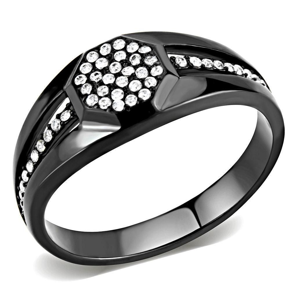 DA282 - IP Black(Ion Plating) Stainless Steel Ring with AAA Grade CZ in Clear
