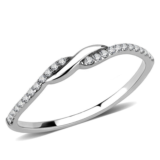 DA263 - High polished (no plating) Stainless Steel Ring with AAA Grade CZ in Clear