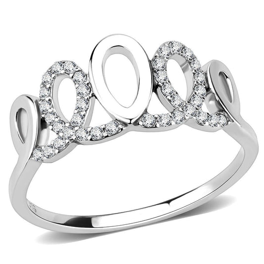 DA258 - High polished (no plating) Stainless Steel Ring with AAA Grade CZ in Clear