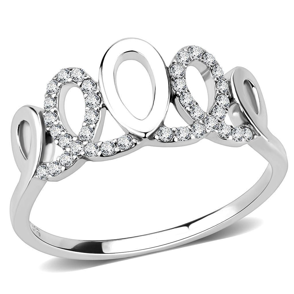 DA258 - High polished (no plating) Stainless Steel Ring with AAA Grade CZ in Clear