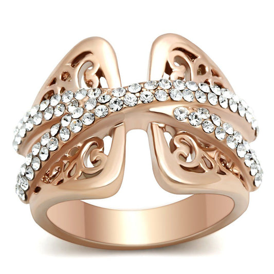 GL156 - IP Rose Gold(Ion Plating) Brass Ring with Top Grade Crystal in Clear
