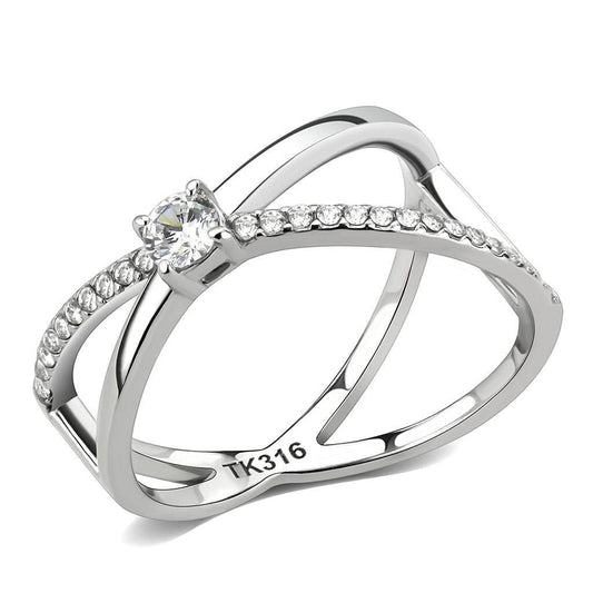 DA351 - High polished (no plating) Stainless Steel Ring with AAA Grade CZ in Clear