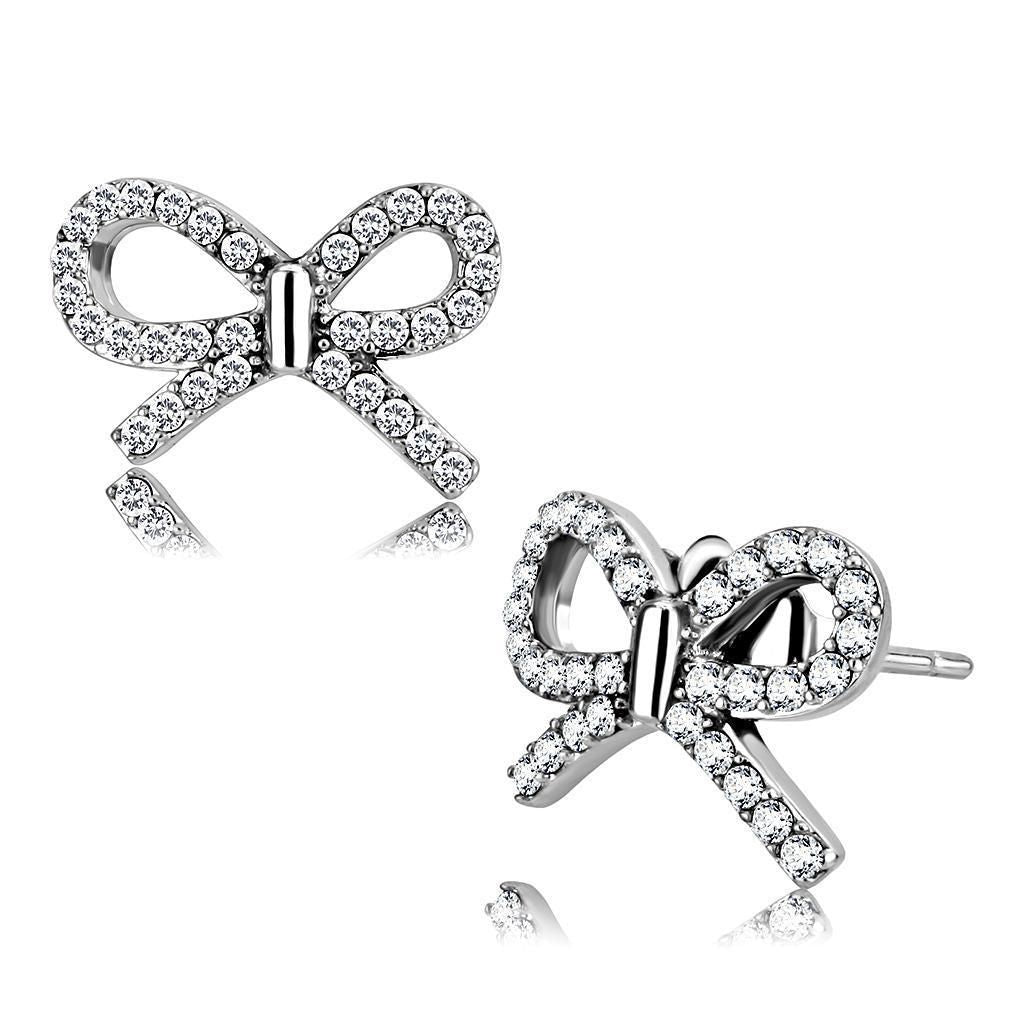 DA197 - High polished (no plating) Stainless Steel Earrings with AAA Grade CZ in Clear