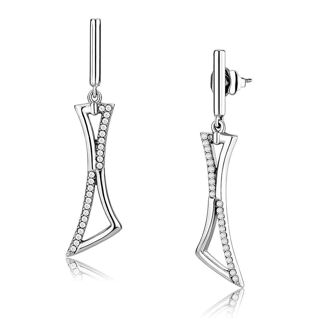 DA372 - High polished (no plating) Stainless Steel Earrings with AAA Grade CZ in Clear