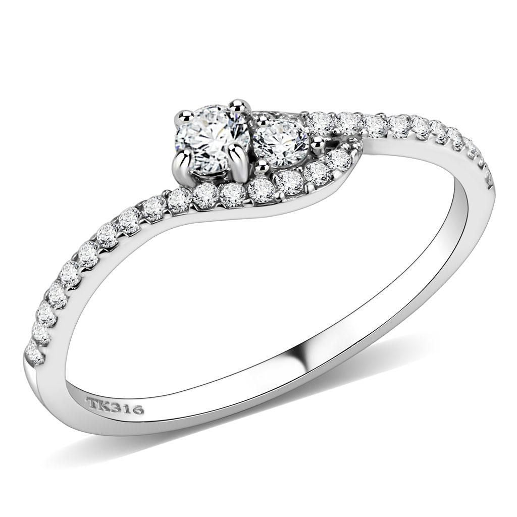 DA382 - High polished (no plating) Stainless Steel Ring with AAA Grade CZ in Clear