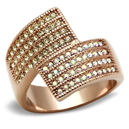 GL229 - IP Rose Gold(Ion Plating) Brass Ring with Top Grade Crystal in Multi Color