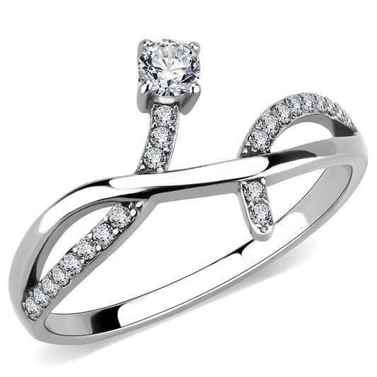 DA240 - High polished (no plating) Stainless Steel Ring with AAA Grade CZ in Clear