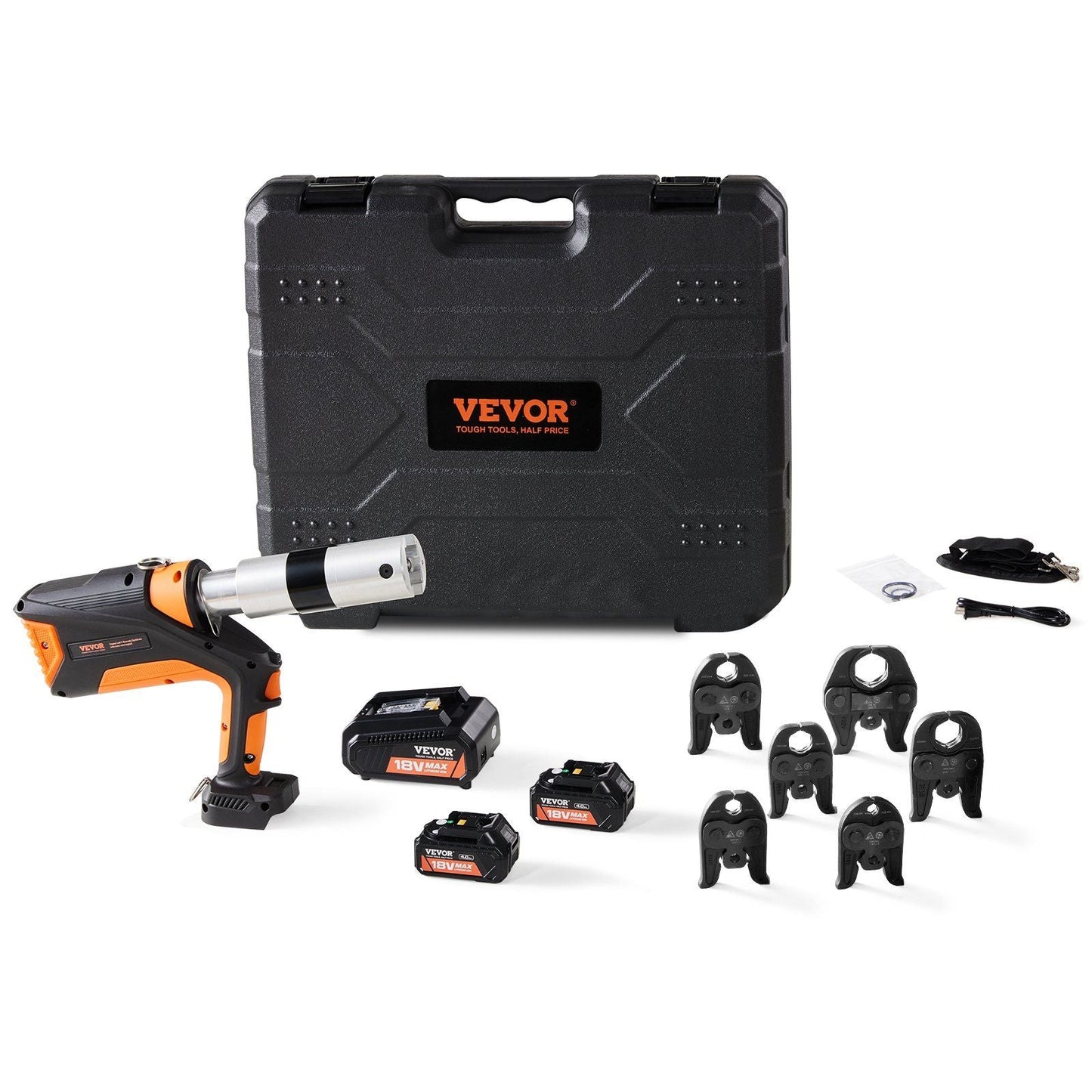 Pro Press Tool, 18V Electric Pipe Crimping Tool for 1/2" to 2" Stainless Steel, Copper, PEX Pipes, 360° Rotation Automatic Crimper with Brushless Motor & 6 Pro Press Jaws