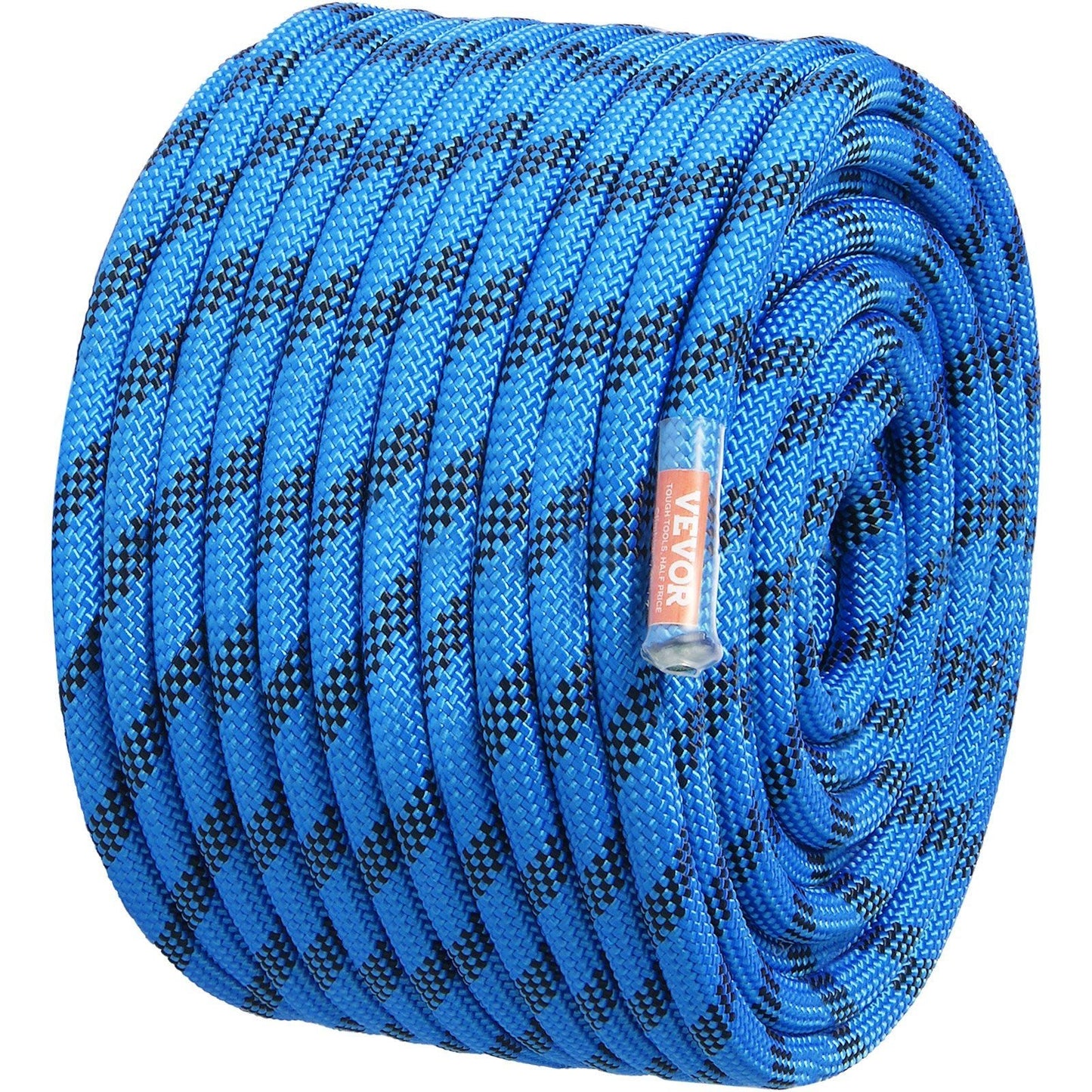 12.7mm Static Climbing Rope, 38M(125ft) Outdoor Rock Climbing Rope 32KN Breaking Tension, Fiber Rope with Steel Snap Hooks for Escape, Rappelling, Fire Rescue, Blue