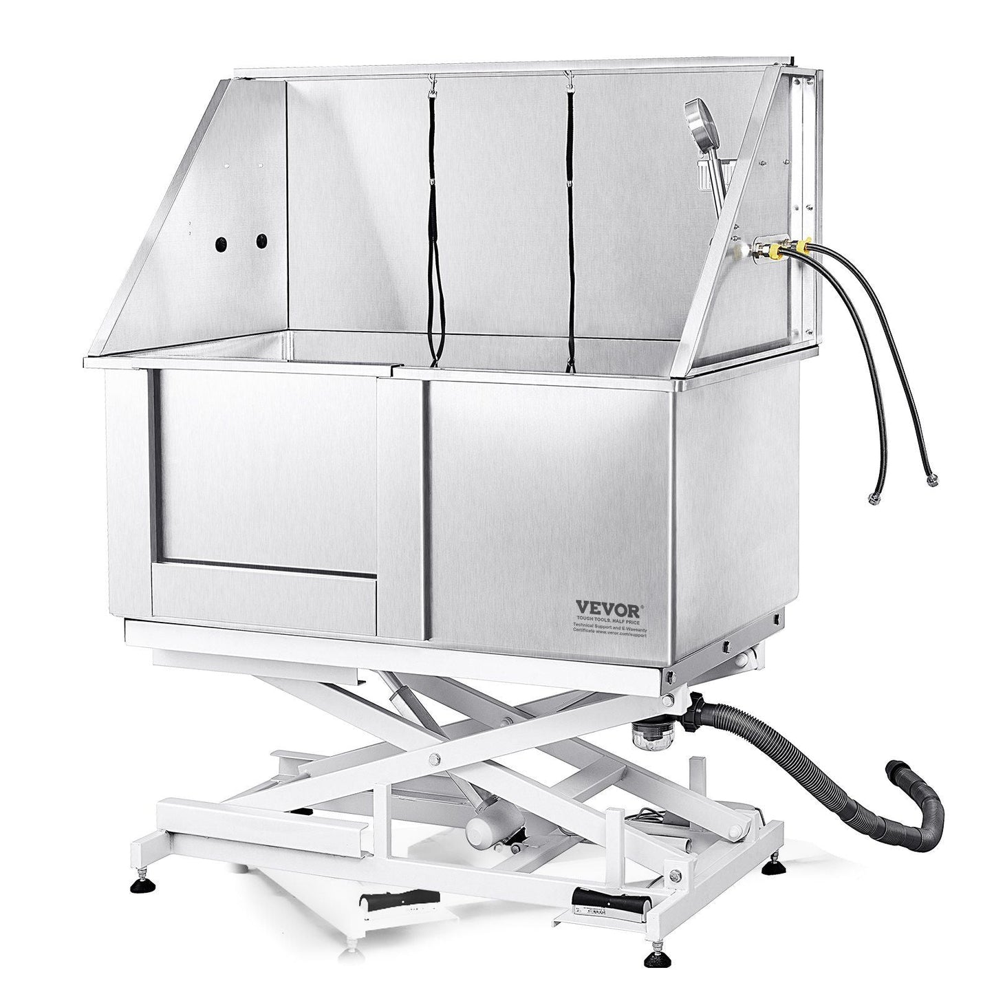 50" Pet Dog Bathing Station Electric Height Adjustment, Professional Stainless Steel Dog Grooming Tub w/ Soap Box, Faucet,Rich Accessory,Bathtub for Multiple Pets, Washing Sink for Home(Left)