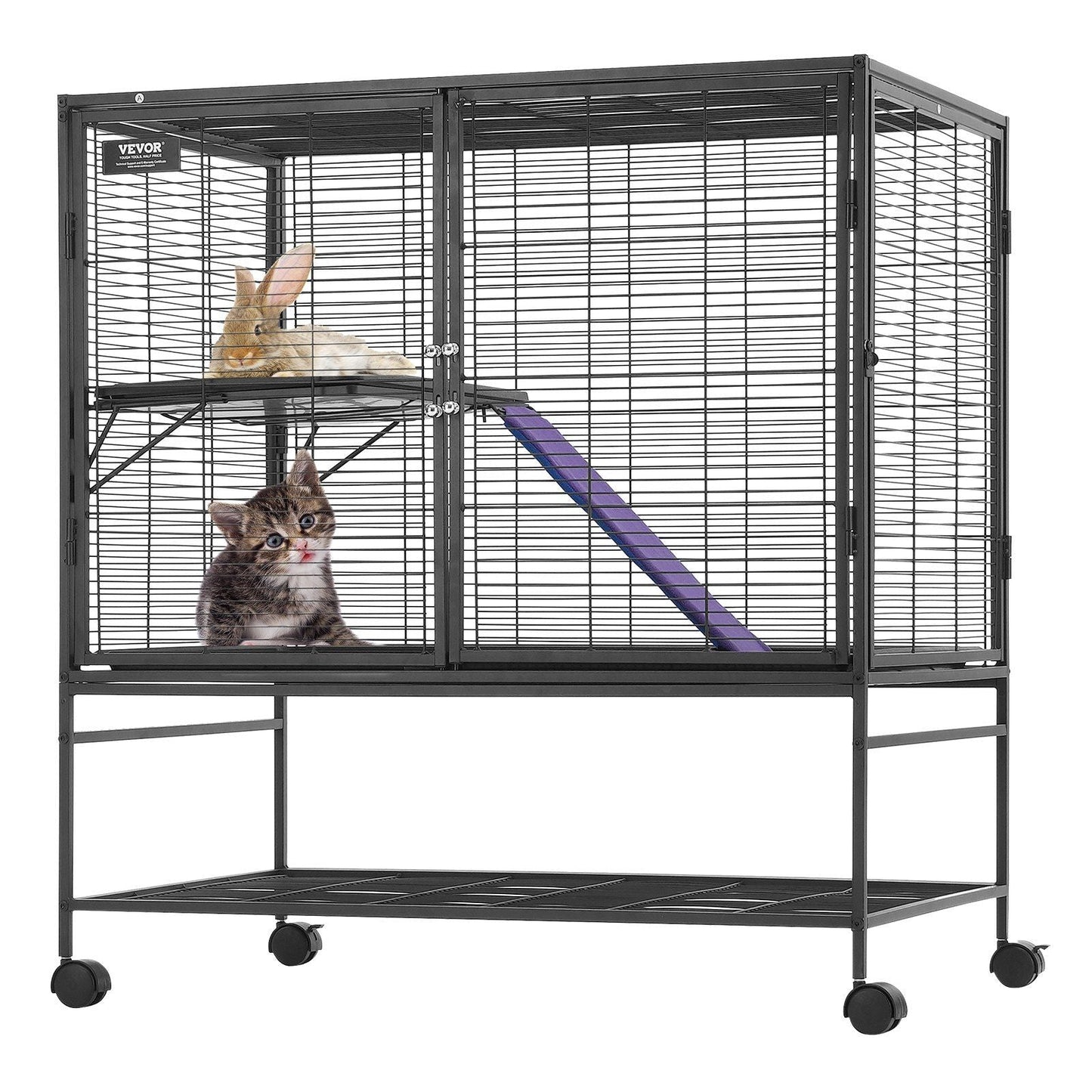 39" Metal Small Animal Cage 2-Tier Rolling Ferret Cage with Tray A Ramp