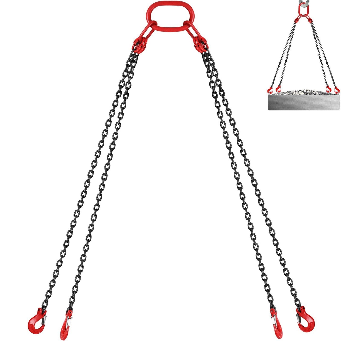 10FT Chain Sling 5/16 Inch X 10 FT Engine Lift Chain G80 Alloy Steel Engine Chain Hoist Lifts 3 Ton with 4 Leg Grab Hooks and Adjuster Used in Mining, Machinery, Ports, Building