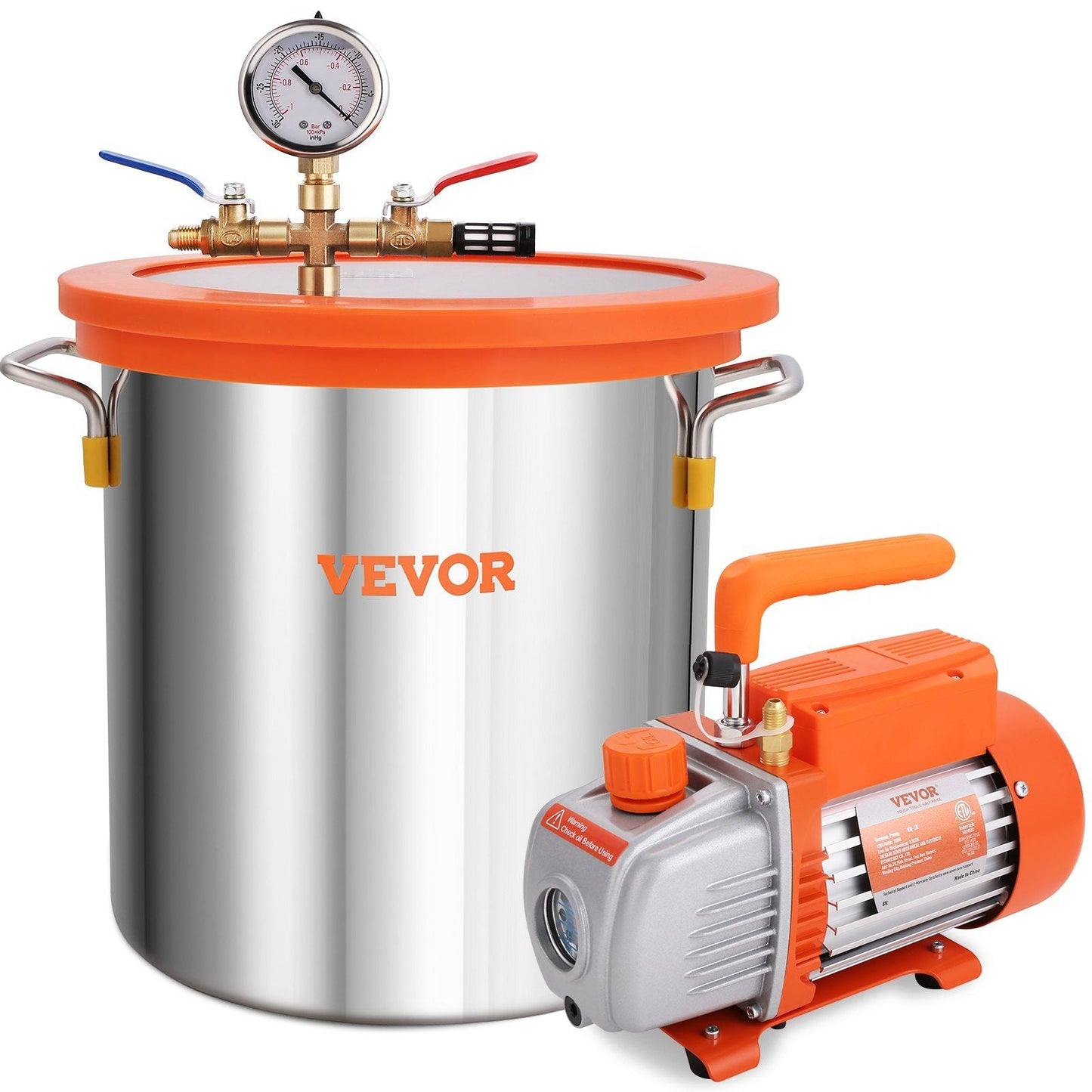 5 Gallon Vacuum Chamber and 3.5 CFM Pump Kit, Tempered Glass Lid Vacuum Degassing Chamber Kit, Single Stage Vacuum Pump with 250 ml Oil Bottle, for Stabilizing Wood, Degassing Silicones, Epoxies