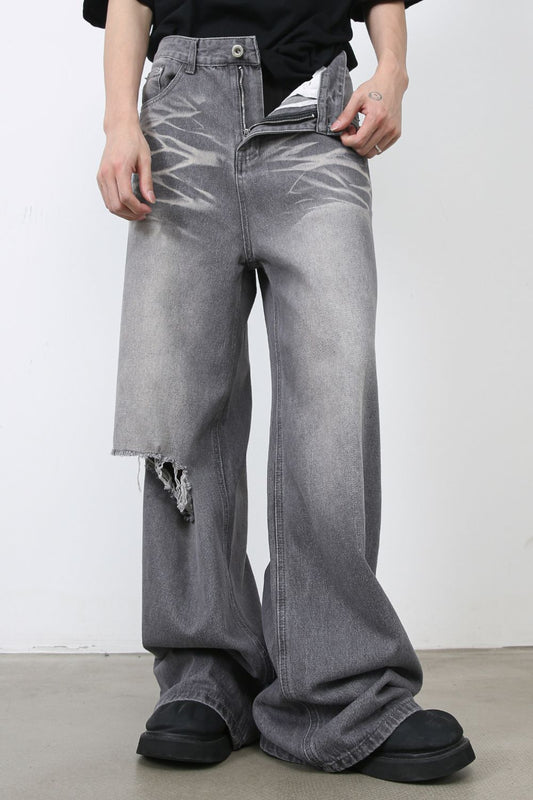 Men's Distressed Wide Leg Jeans