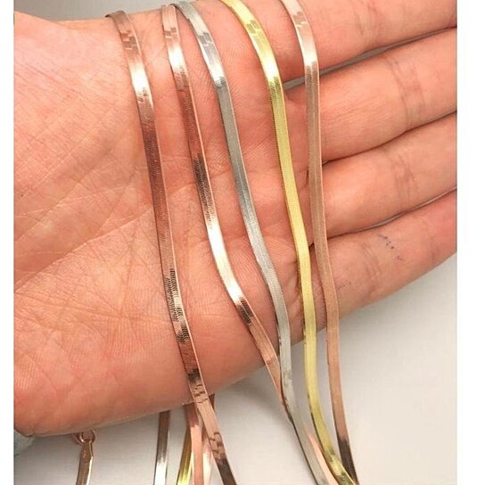 RMZ GOLD NYC 14k Gold Herringbone Necklace 20" Snake Chain, Elegant Gift for Mom or Mother's Day