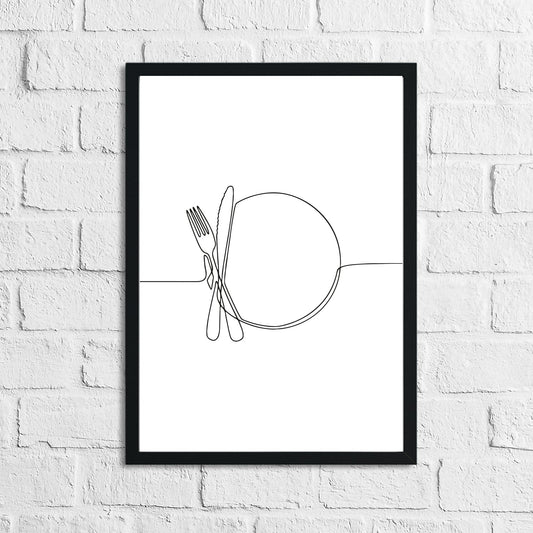 Knife Fork Plate Simple Line Work Kitchen Wall Decor Print by WinsterCreations™ Official Store