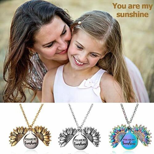 💍✅Sunflower Pendant Charm "You Are My Sunshine" Sunflower Open Locket Chain Necklace Gift by Js House