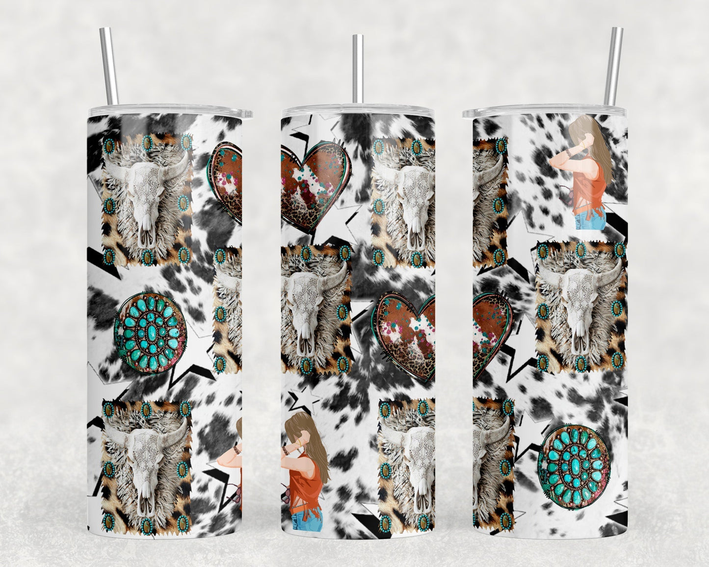 Western Collage - 20 oz Steel Skinny Tumbler - Optional Blue Tooth Speaker - Speaker Color will Vary by Rowdy Ridge Co