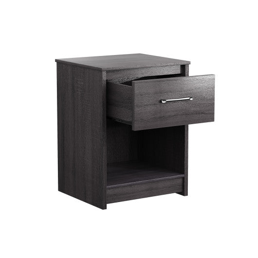 Wooden Nightstand with Drawer and Open Storage Compartment-Black