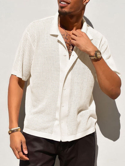 Men's Full Size Openwork Button Down Collared Neck Shirt Plus Size