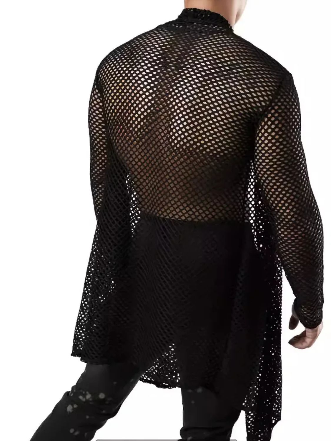 Men's Openwork Open Front Long Sleeve Cover-Up