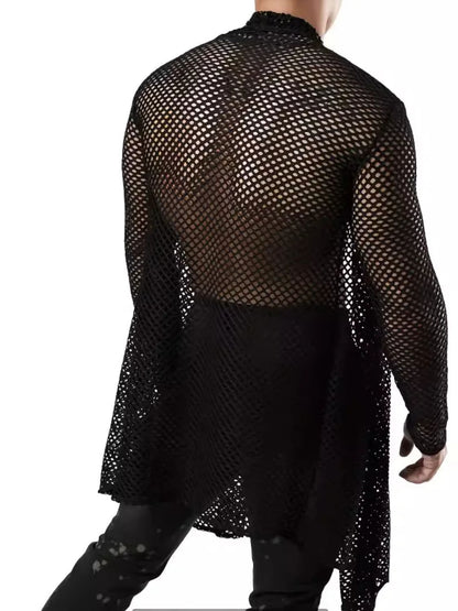 Men's Openwork Open Front Long Sleeve Cover-Up