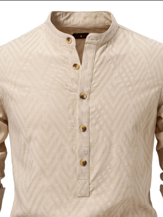 Men's Half Button Geometric Texture Collared Neck Shirt