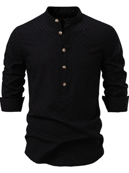Men's Half Button Geometric Texture Collared Neck Shirt