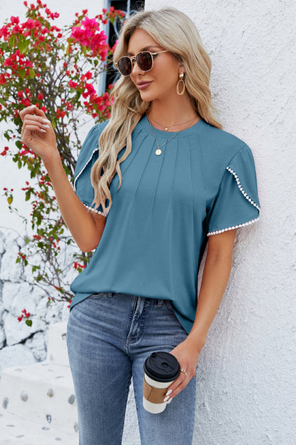 Round Neck Petal Sleeve T-Shirt