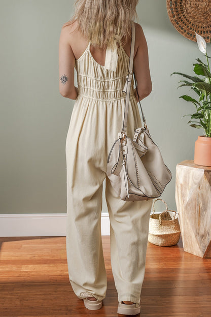 Ruched Sleeveless Wide Leg Jumpsuit