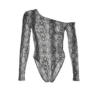One-Shoulder Snake Print Jumpsuit with Long Sleeves