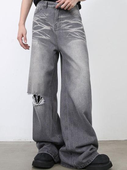 Men's Distressed Wide Leg Jeans